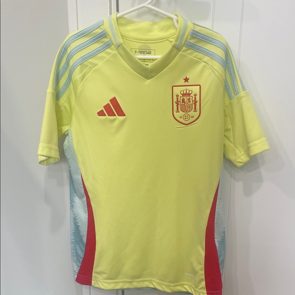 Adidas Yellow Soccer Jersey with Red and Blue Accents